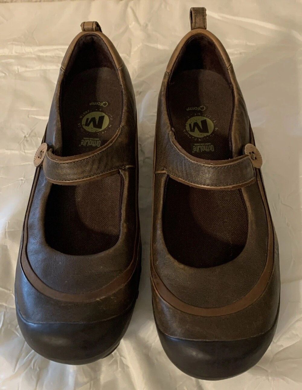 Merrell Ortholite Mary Jane Shoes Womans 7 Brown Leather Slip Ons Comfort